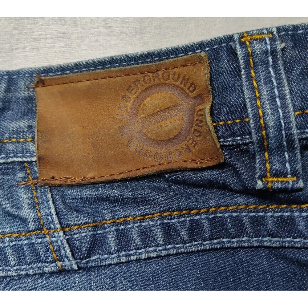 UNDERGROUND INDUSTRY Men 36X34 Distressed Denim Designer‎ Blue Jeans